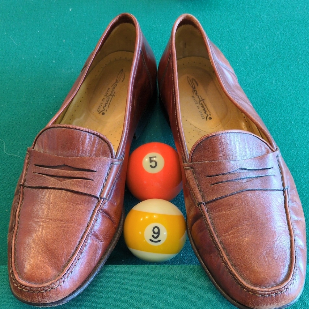 Santoni Chestnut Leather Loafers.       Make an offer.